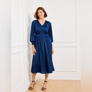 New + Tag Talbots Womens Size 10 Evening Smocked Charmeuse Long Blue Maxi Dress